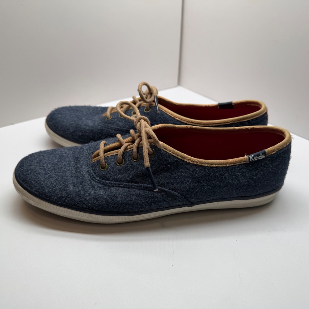Keds Champion Navy Blue Wool Low Top Sneakers Floral Heel 8